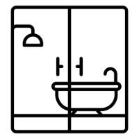 Small black line clipart of a shower